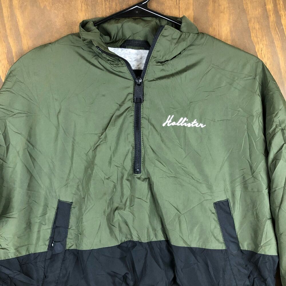 Hollister Womens Jacket Green Black Cropped Collared Bomber Windbreaker Small - Picture 2 of 12
